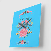 Carrée Horloge de conception florale chinoise (Angle)