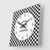 Carrée Horloge de cuisine du chef noir et blanc (Angle)