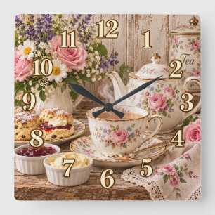 Carrée Horloge de cuisine en forme de tasse à café vintag