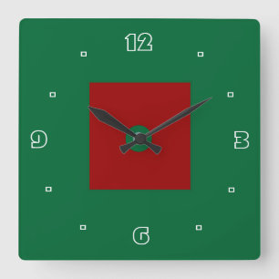 Carrée Horloge de cuisine rouge et vert uni >