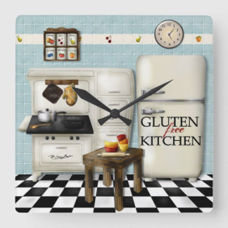 Carrée Horloge de cuisine sans gluten - Turquoise