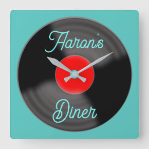 Carrée Horloge de disque de diner personnalisée
