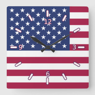 Carrée Horloge de drapeau américain (avec des nombres)