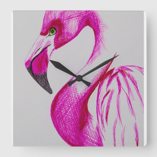 Carrée Horloge de Flamant rose (Recto)