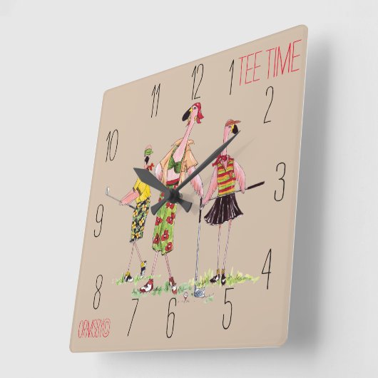Carrée horloge de golf - heure de tee flamingo (Angle)