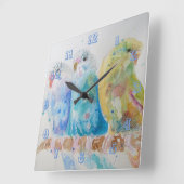 Carrée Horloge de la chambre 3 Budgie Budgerigar (Angle)