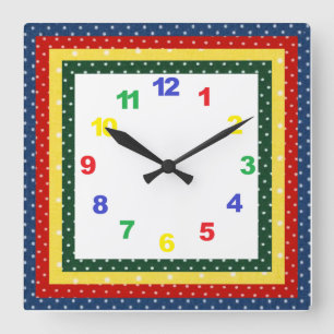 Carrée Horloge de la crèche pour enfants avec nombre