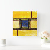 Carrée Horloge de la fenêtre en verre jaune et bleu (Maison)