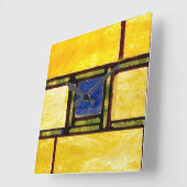 Carrée Horloge de la fenêtre en verre jaune et bleu (Angle)