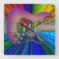 Horloge de la Guitare de Paix de Couleurs Vivies