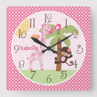 Carrée Horloge de la nourrice Sunny Singe & Giraffe perso