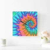 Carrée Horloge de la teinture de tourbe orange et bleu (Maison)