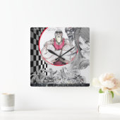 Carrée Horloge de magasin de Harley, noir, blanc, (Maison)