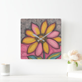 Carrée Horloge de marguerite en verre tendu