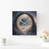 Carrée Horloge de mur de forêt enchantée (Maison)