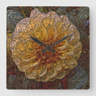 Carrée Horloge de mur de verre brillante de fleur de