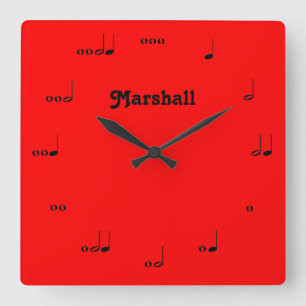 Carrée Horloge de note de musique originale rouge personn