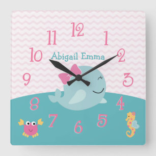 Carrée Horloge de nurserie Baleine Sea Sweeties pour bébé