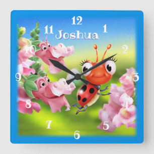 Carrée Horloge de nurserie coccinelle dans le jardin de f