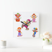 Carrée horloge de paroi avec des clowns (Maison)