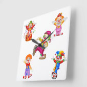 Carrée horloge de paroi avec des clowns (Angle)