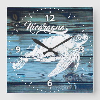 Carrée Horloge de paroi Nicaragua, Tortue