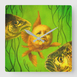 Carrée Horloge de poisson d'or du mutant du bébé