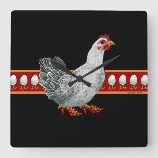 Carrée Horloge de poulet (noir) (Recto)
