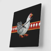 Carrée Horloge de poulet (noir) (Angle)