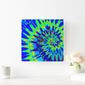 Carrée Horloge de teinture à crampons bleu et vert (Maison)