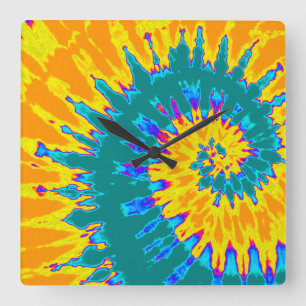 Carrée Horloge de teinture à tarte Turquoise et jaune