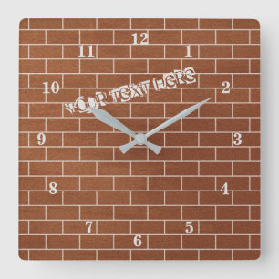 Carrée Horloge de texte personnalisée avec mur de briques