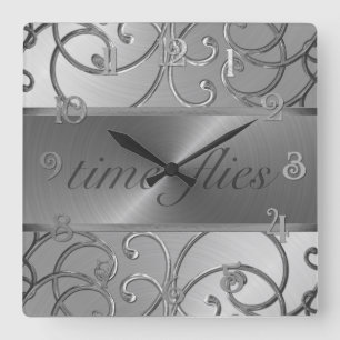 Carrée Horloge de tous les vols Argent