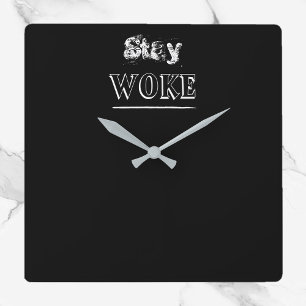 Carrée Horloge de Woke Stay en noir et blanc tendance