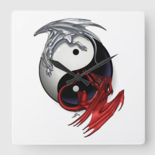 Carrée Horloge de Yin Yang : Dragons du feu et de glace