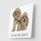 Carrée Horloge des chiots spaniels Cocker (Angle)