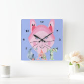 Carrée Horloge des enfants avec chat rose mignon (Maison)