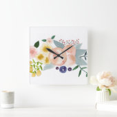 Carrée Horloge des fleurs, des baies et de l'aquarelle Fe (Maison)