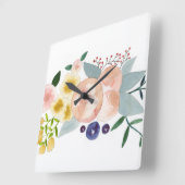 Carrée Horloge des fleurs, des baies et de l'aquarelle Fe (Angle)