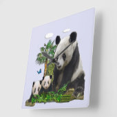 Carrée Horloge d'ours panda (Angle)