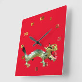 Carrée Horloge - Dragon oriental sur rouge (Angle)