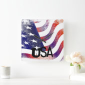 Carrée Horloge drapeau américain (Maison)