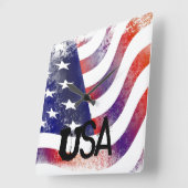 Carrée Horloge drapeau américain (Angle)