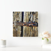 Carrée Horloge du chalet en bois rustique et fer métalliq (Maison)