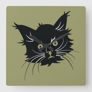Carrée horloge du chat noir