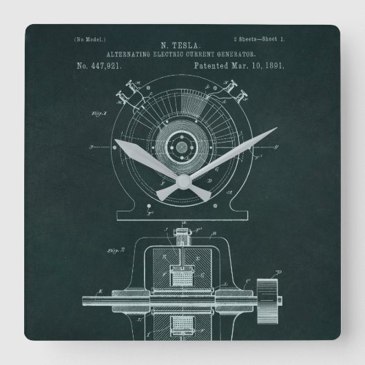 Carrée Horloge du modèle de moteur Tesla AC (Recto)