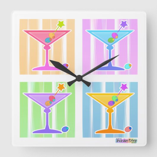 CARRÉE HORLOGE DU MUR DE PASTEL RAINBOW MARTINIS (Recto)