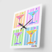 CARRÉE HORLOGE DU MUR DE PASTEL RAINBOW MARTINIS (Angle)