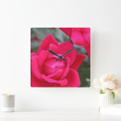 CARRÉE HORLOGE DU MUR ROSE ROUGE (Maison)