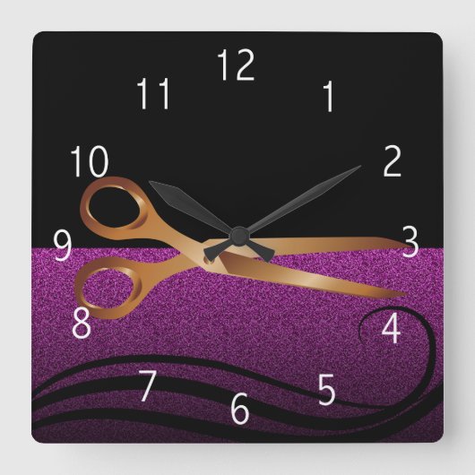 Carrée Horloge du salon de coiffure design or et violet (Recto)